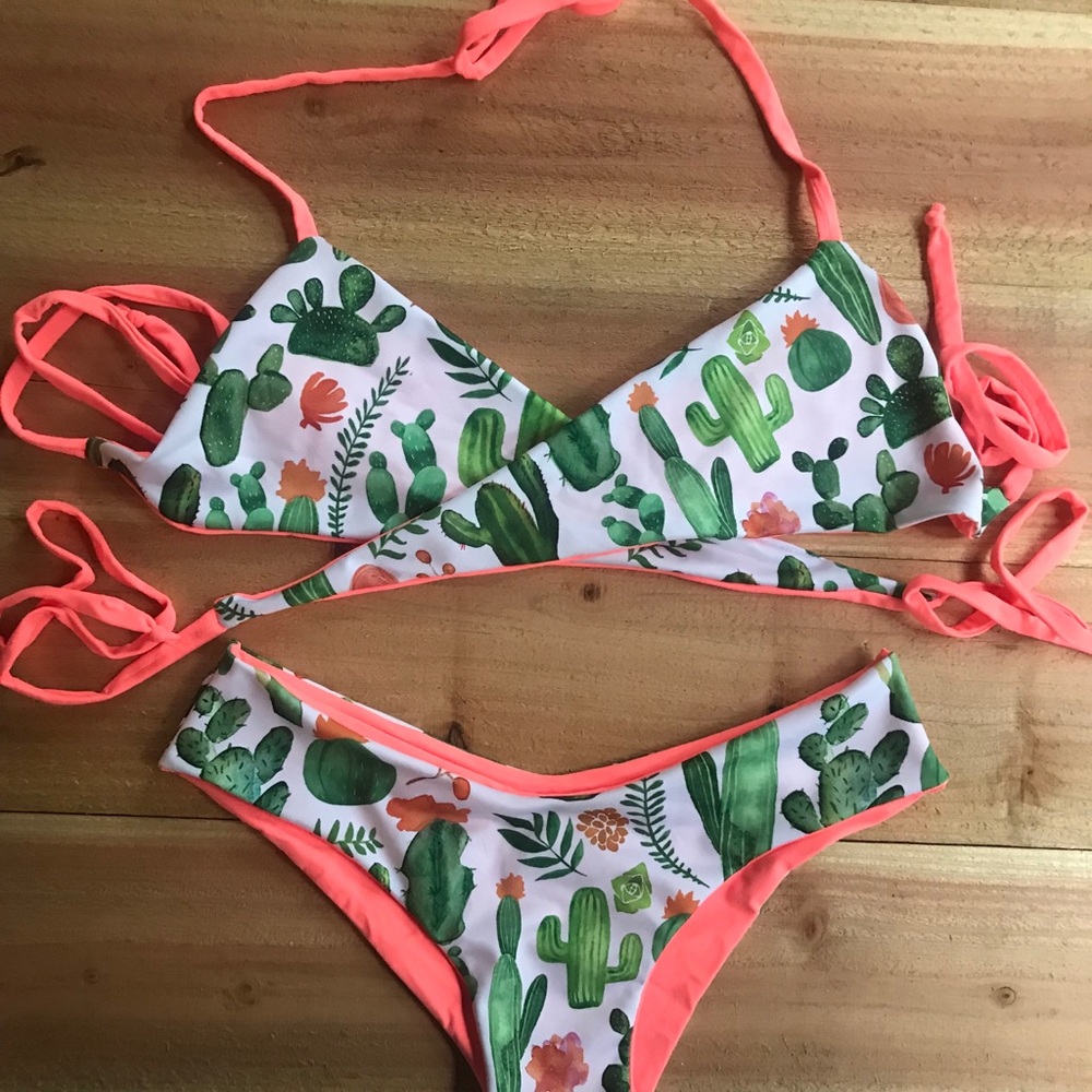 Cactus and Coral Bikini Swimsuit